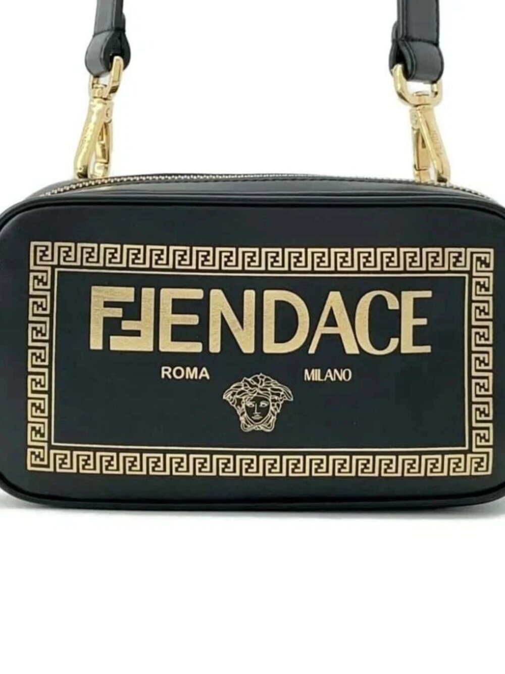 Fendace Fendi x Versace Unisex Camera Bag Crossbody Black Leather - Picture 15 of 15